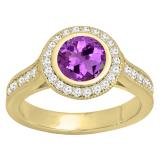 14K Yellow Gold 6.5 MM Round Amethyst & White Diamond Ladies Bridal Halo Engagement Ring