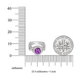 10K White Gold 7 MM Round Amethyst & White Diamond Ladies Bridal Halo Engagement Ring