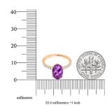 10K Rose Gold 8X6 MM Oval Amethyst & Round White Diamond Ladies Bridal Halo Engagement Ring