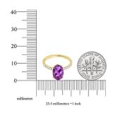 10K Yellow Gold 8X6 MM Oval Amethyst & Round White Diamond Ladies Bridal Halo Engagement Ring