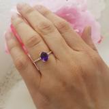 14K Rose Gold 8X6 MM Oval Amethyst & Round White Diamond Ladies Bridal Halo Engagement Ring