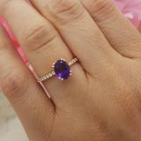 14K Rose Gold 8X6 MM Oval Amethyst & Round White Diamond Ladies Bridal Halo Engagement Ring