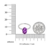14K White Gold 8X6 MM Oval Amethyst & Round White Diamond Ladies Bridal Halo Engagement Ring