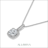 925 Sterling Silver Studded Bale Pendant with 18 inch Silver Chain, 2.50 cttw Cushion & Round Cubic Zironia