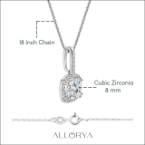 925 Sterling Silver Studded Bale Pendant with 18 inch Silver Chain, 2.50 cttw Cushion & Round Cubic Zironia