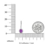 10K White Gold 7X5 MM Oval Amethyst & Round Diamond Ladies Halo Style Dangling Drop Earrings