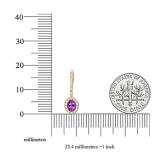 10K Yellow Gold 7X5 MM Oval Amethyst & Round Diamond Ladies Halo Style Dangling Drop Earrings