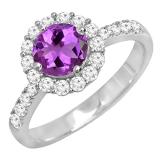 10K White Gold 6.5 MM Round Amethyst & White Diamond Ladies Bridal Halo Engagement Ring