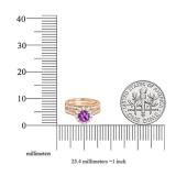 10K Rose Gold 6 MM Round Amethyst & White Diamond Ladies Bridal Halo Engagement Ring Set