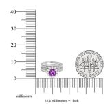 10K White Gold 6 MM Round Amethyst & White Diamond Ladies Bridal Halo Engagement Ring Set