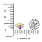 10K Yellow Gold 6 MM Round Amethyst & White Diamond Ladies Bridal Halo Engagement Ring Set