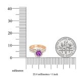 10K Rose Gold 6 MM Round Amethyst & Round & baguette Diamond Bridal Wedding Ring Set
