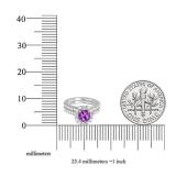 10K White Gold 6 MM Round Amethyst & Round & baguette Diamond Bridal Wedding Ring Set