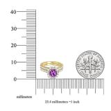 10K Yellow Gold 6 MM Round Amethyst & Round & baguette Diamond Bridal Wedding Ring Set