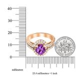 10K Rose Gold 6.5 MM Round Amethyst & Round Diamond Shank Bridal Engagement Halo Ring