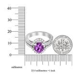 10K White Gold 6.5 MM Round Amethyst & Round Diamond Shank Bridal Engagement Halo Ring