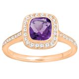 14K Rose Gold 6 MM Cushion Amethyst & Round White Diamond Bridal Halo Engagement Ring