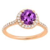 14K Rose Gold 6 MM Round Amethyst & White Diamond Bridal Halo Style Engagement Ring