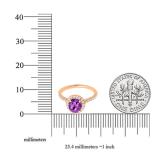 14K Rose Gold 6 MM Round Amethyst & White Diamond Bridal Halo Style Engagement Ring