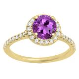14K Yellow Gold 6 MM Round Amethyst & White Diamond Bridal Halo Style Engagement Ring