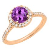 18K Rose Gold 6 MM Round Amethyst & White Diamond Bridal Halo Style Engagement Ring