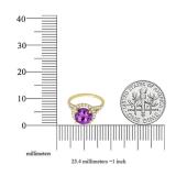 14K Yellow Gold 6.5 MM Round Amethyst & White Diamond Ladies Bridal Halo Engagement Ring