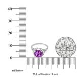 18K White Gold 6.5 MM Round Amethyst & White Diamond Ladies Bridal Halo Engagement Ring
