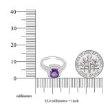 10K White Gold 6.5 MM Cushion Cut Amethyst & Round White Diamond Ladies Bridal Halo Engagement Ring