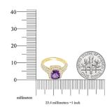 10K Yellow Gold 6.5 MM Cushion Cut Amethyst & Round White Diamond Ladies Bridal Halo Engagement Ring