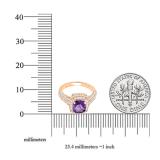 14K Rose Gold 6.5 MM Cushion Cut Amethyst & Round White Diamond Ladies Bridal Halo Engagement Ring