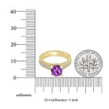 6.5 MM Round Amethyst & Princess White Diamond Ladies Bridal Engagement Ring 10K Yellow Gold