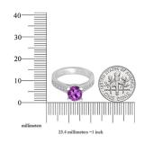 6.5 MM Round Amethyst & Princess White Diamond Ladies Bridal Engagement Ring 14K White Gold