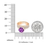 18K Rose Gold 7 MM Round Amethyst & White Diamond Ladies Bridal Halo Engagement Ring Set