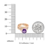 14K Rose Gold 7.5 MM Cushion Cut Amethyst & Round Diamond Ladies Bridal Halo Engagement Ring Set