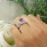 14K White Gold 7.5 MM Cushion Cut Amethyst & Round Diamond Ladies Bridal Halo Engagement Ring Set