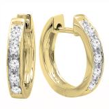 0.12 Carat (ctw) 10K Yellow Gold Round White Diamond Ladies Huggie Hoop Earrings