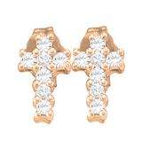 0.25 Carat (ctw) 10K Rose Gold Round Cut White Diamond Ladies Cross Stud Earrings 1/4 CT