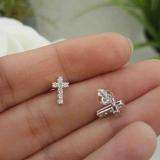 0.25 Carat (ctw) 10K White Gold Round Cut White Diamond Ladies Cross Stud Earrings 1/4 CT