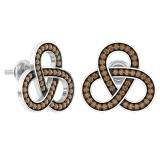 0.40 Carat (ctw) Sterling Silver Round Cut Cognac Diamond Ladies Knot Stud Earrings