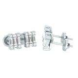 18K White Gold Round & baguette Cut White Diamond Ladies Stud Earrings 1/4 CT