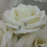 18K White Gold Round & baguette Cut White Diamond Ladies Stud Earrings 1/4 CT