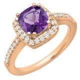 10K Rose Gold 6 MM Cushion Amethyst & Round Diamond Bridal Halo Style Engagement Ring