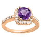 10K Rose Gold 6 MM Cushion Amethyst & Round Diamond Bridal Halo Style Engagement Ring
