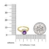 10K Yellow Gold 6 MM Cushion Amethyst & Round Diamond Bridal Halo Style Engagement Ring