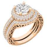 4.40 CT 10K Rose Gold Halo Round Cubic Zirconia CZ Wedding Bridal Engagement Ring Set
