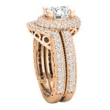 4.40 CT 10K Rose Gold Halo Round Cubic Zirconia CZ Wedding Bridal Engagement Ring Set