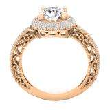 4.40 CT 10K Rose Gold Halo Round Cubic Zirconia CZ Wedding Bridal Engagement Ring Set
