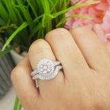4.40 CT 10K White Gold Halo Round Cubic Zirconia CZ Wedding Bridal Engagement Ring Set