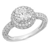 2.25 Carat (ctw) 10K White Gold Round Cut White Cubic Zirconia CZ Halo Style Bridal Engagement Ring