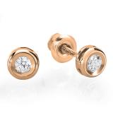 0.25 Carat (ctw) 10K Rose Gold Round Cut Diamond Bezel Stud Earrings 1/4 CT